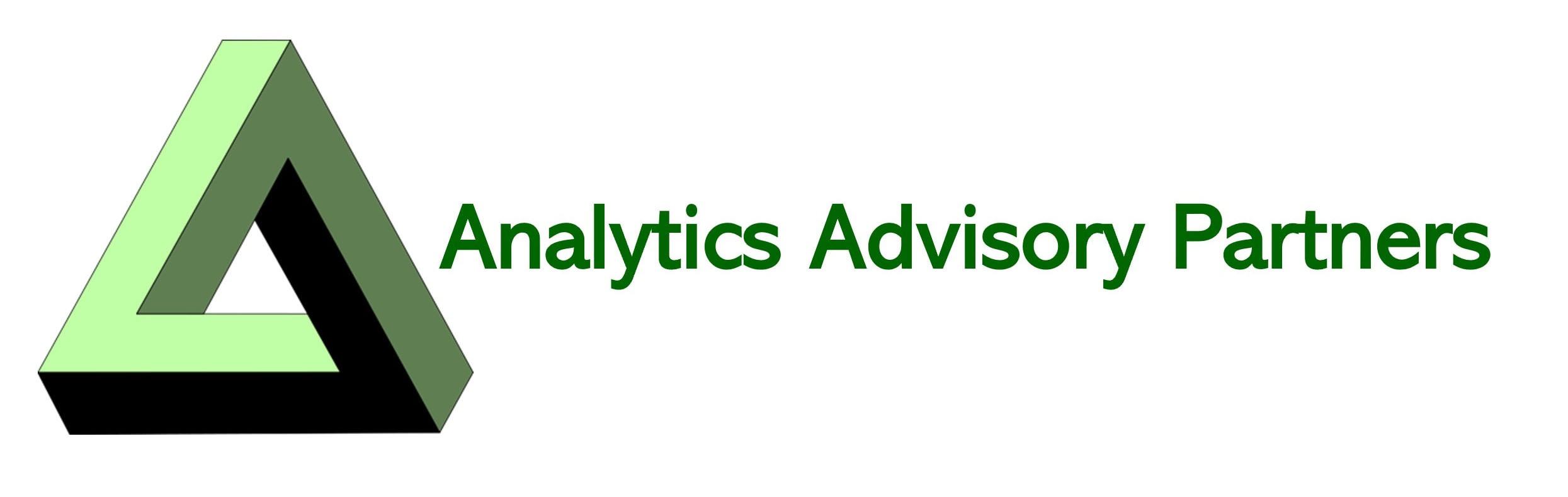 Green and black triangle logo with "Analytics Advisory Partners" in bold green font, representing a data analysis firm.