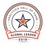 Analytics Hall of Fame badge featuring a five-pointed star, indicating "Global Leader" status for 2019, symbolizing excellence in analytics.
